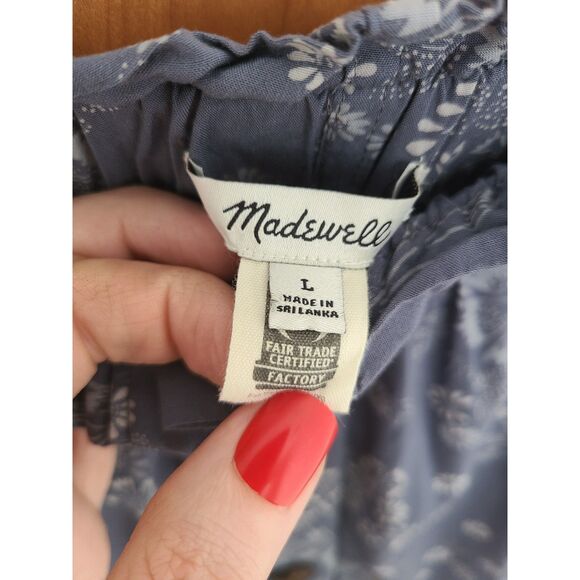 Madewell Blue Floral Paperbag Mini Skirt LARGE Pockets Button Front Feminine L - Picture 4 of 6